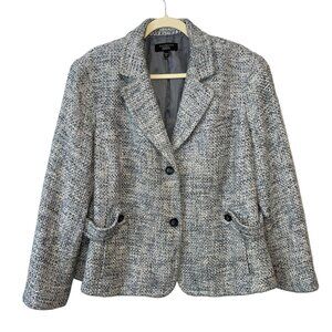 Talbots Woman Petite 22WP Tweed Blazer Jacket Blue/White 2-Button Made In China